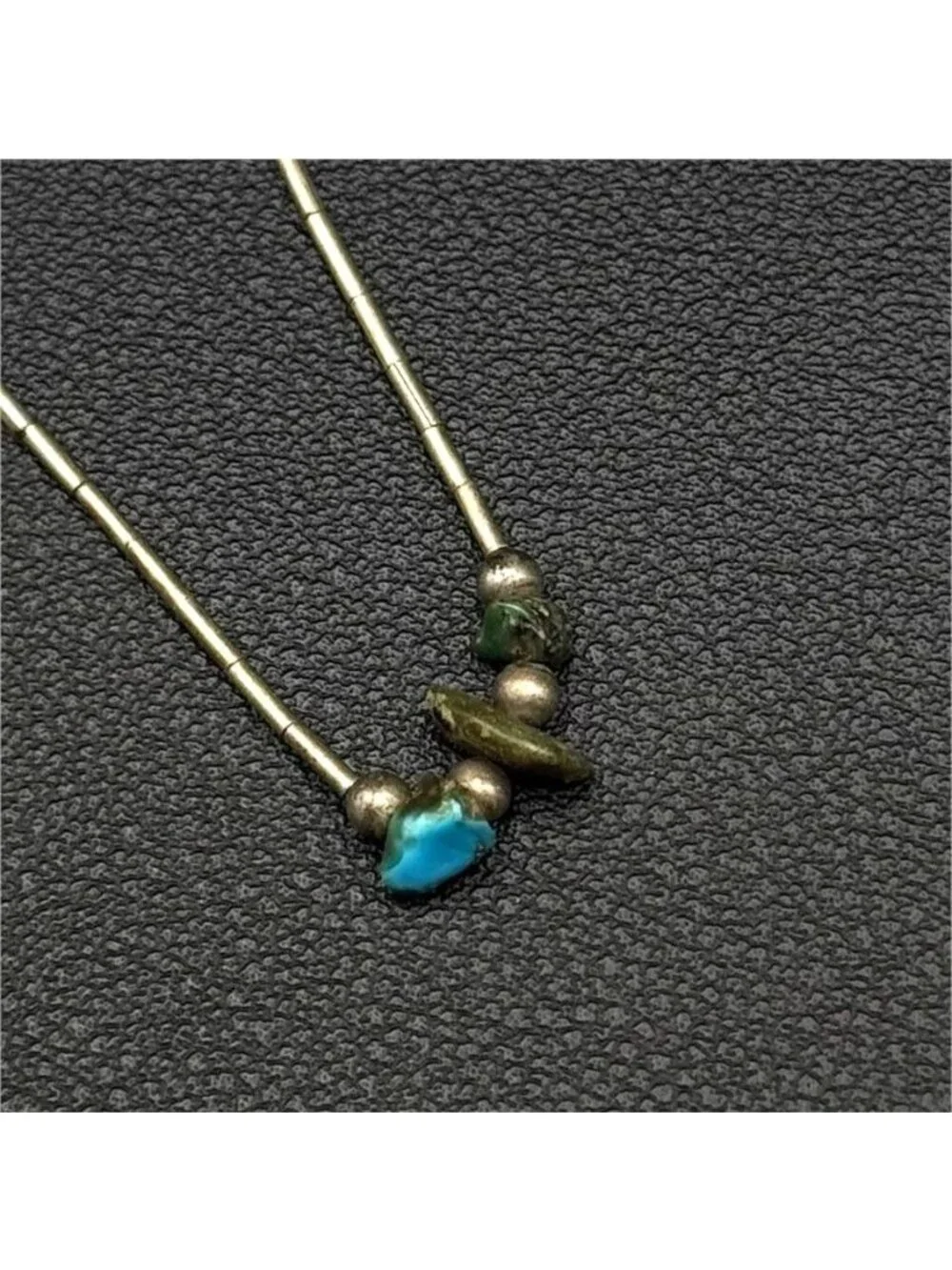 Native American Liquid Silver Heishi Necklace Turquoise & Shell Nugget Center Be - Picture 4 of 7
